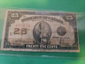1923 Canadian 25 Cent Vintage Banknote