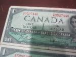 Set of 2 Vintage 1954 Canadian Dollar Bills