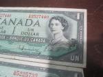 Set of 2 Vintage 1954 Canadian Dollar Bills