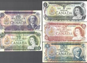 Vintage Bank of Canada Notes Lot - 5 Pieces