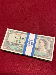 1954 Canadian One-Dollar Bill Lot of 100