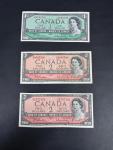1954 Vintage Canadian Currency Lot - 3 Notes