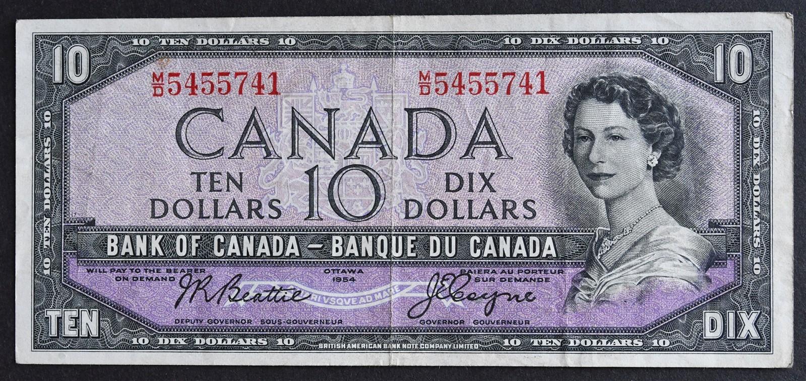 1954 Canadian $10 Banknote - Rare Vintage Find