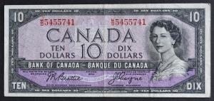 1954 Canadian $10 Banknote - Rare Vintage Find