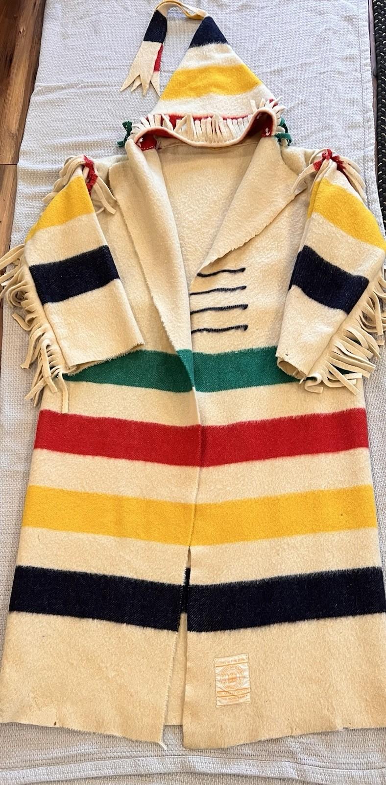 Vintage Hudson's Bay Wool Fringe Hooded Coat