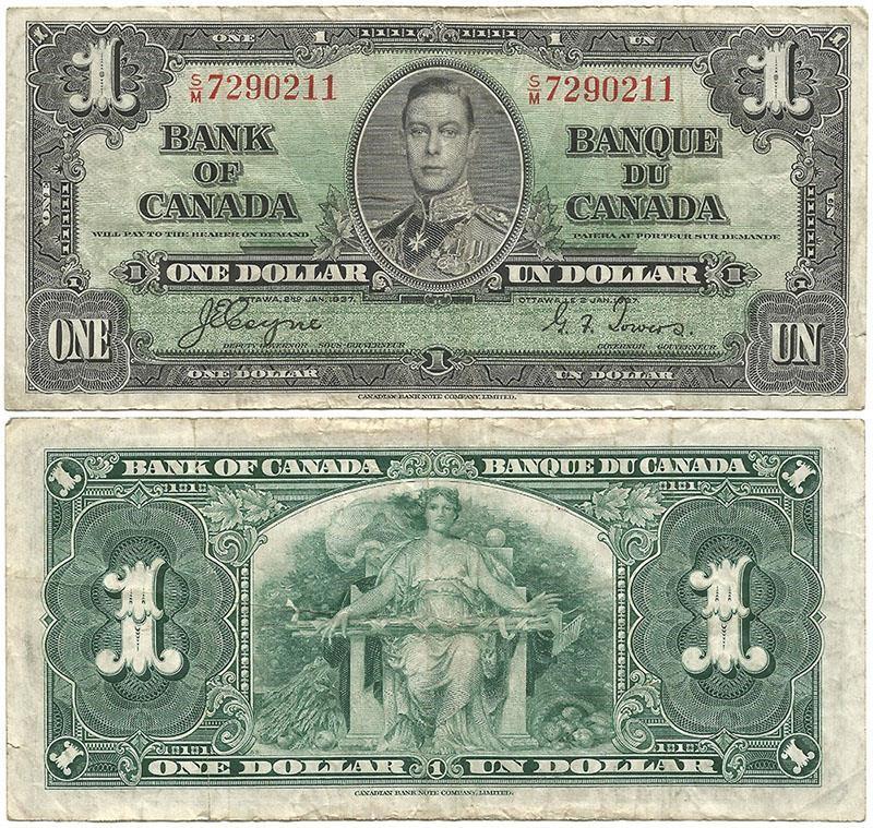1937 Bilingual $1 Banknote, Coyne-Towers Edition