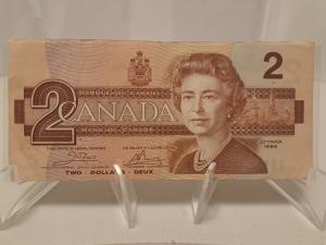 1986 Canadian $2 Bill - Vintage Currency Collectible