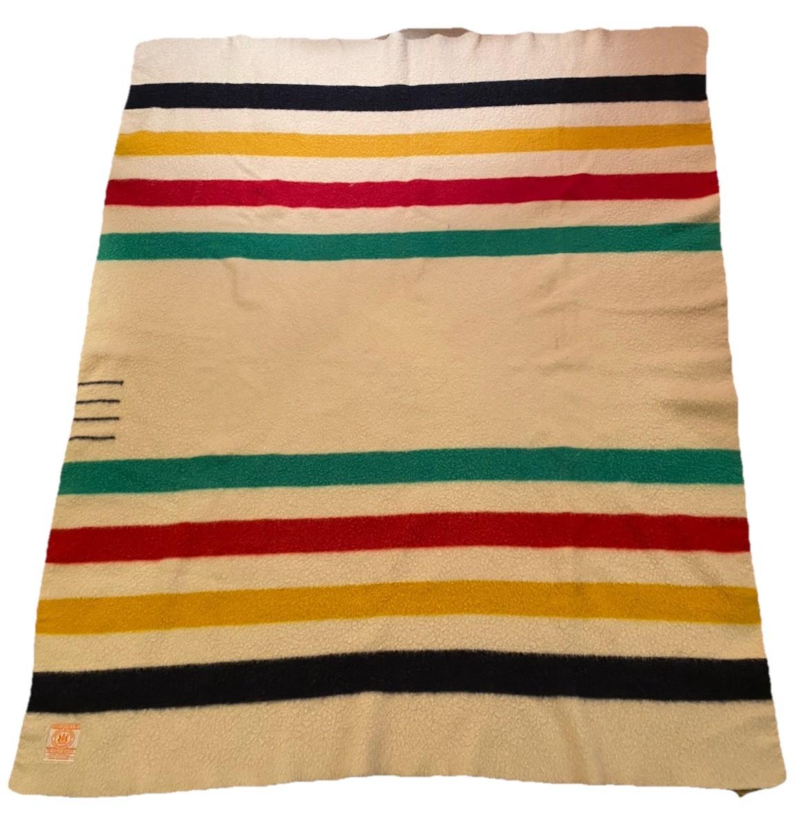 Hudsons Bay Vintage Wool Striped Blanket 81x64
