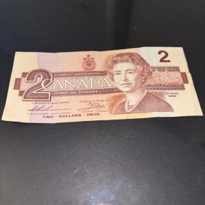 1986 Canadian $2 Bill - Rare Collectible Note