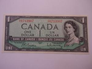 Set of 5 Vintage Canadian One Dollar Notes