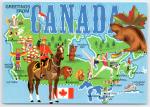 Vintage Canada Map Postcard with Mountie