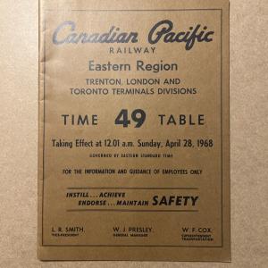 1968 Canadian Pacific Railway Employee Timetable #49