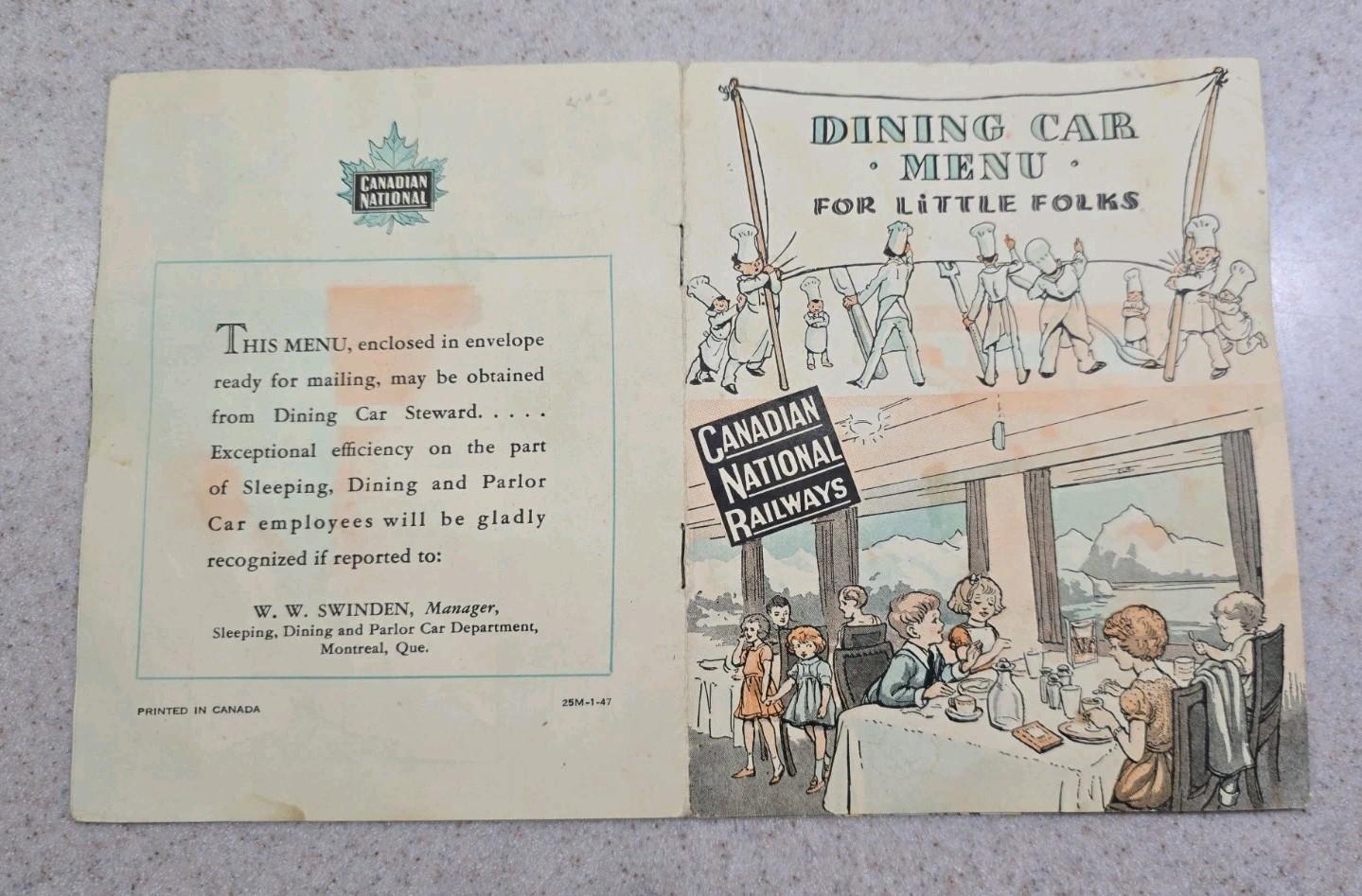 1940s Vintage Canadian National Railways Kids Menu Booklet