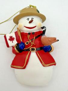 Snowman Christmas Ornament with Mountie Hat and Goose