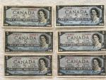 1954 $5 Bank of Canada Notes Lot