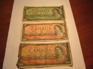 Set of Vintage Canadian Currency: 1967 $1 & 1954 $2 Bills