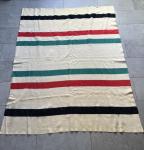 Hudson Bay Striped Wool Blanket with Red Logo