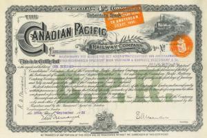 1920s Canadian Pacific Railway Stock Certificate