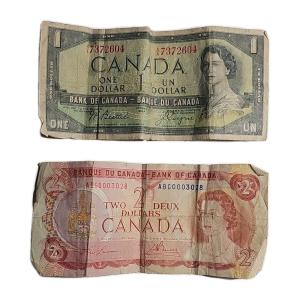 Vintage Canada Bank Notes: Unique $1 & $2 Set
