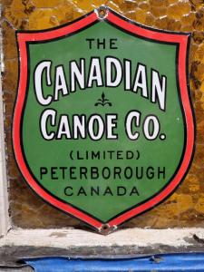 Vintage Canadian Canoe Porcelain Sign for Decor