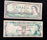 Canadian One Dollar and Fifty Cents Notes Set