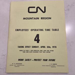 1978 Canadian National Railways Mountain Region Timetable