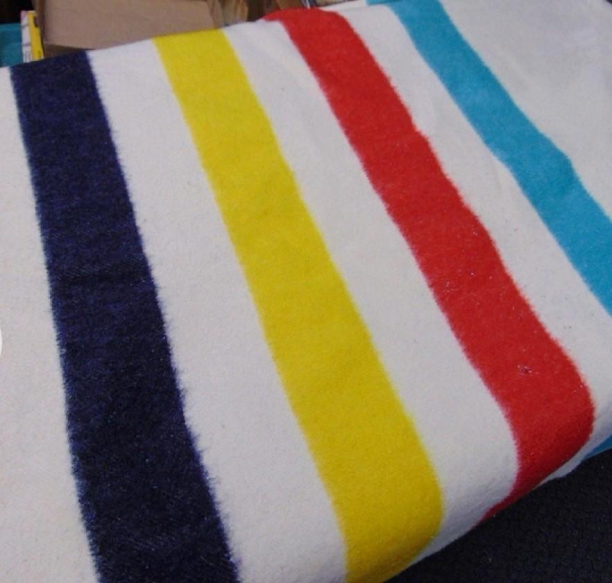 Hudson's Bay Wool Point Blanket with Navy Stripes