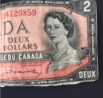 1954 Canadian $2 Bill Featuring The Queen