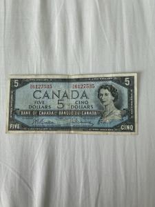 1954 Canada Five Dollar Bill Vintage Note