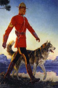 Canadian Mountie and Wolf Vintage Art Print