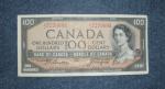 1954 $100 Canadian Banknote Vintage Collectible