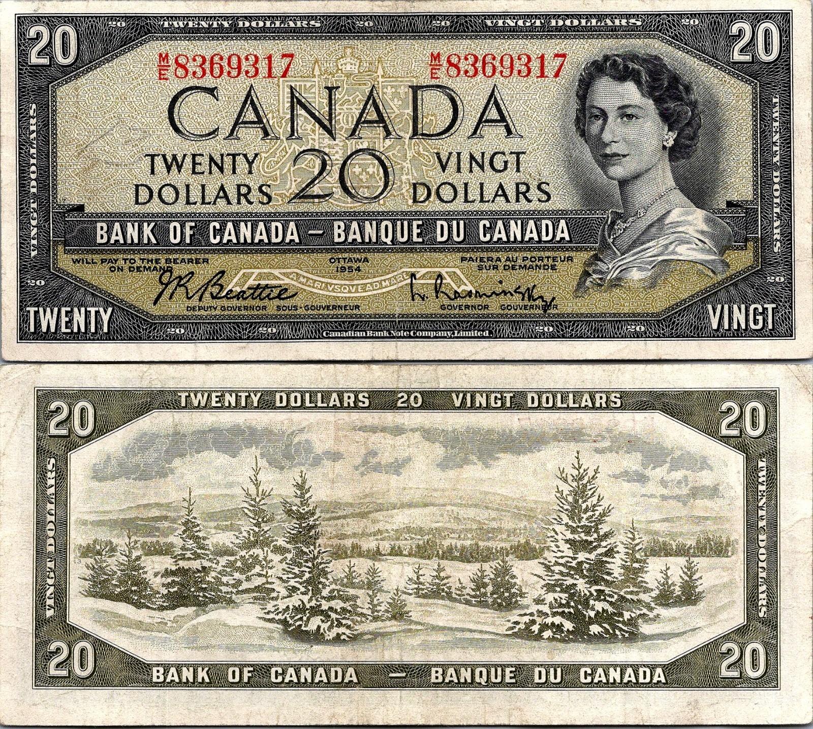 1954 Canada $20 Banknote Pick# 80b XF-AU