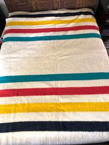 Vintage Hudson Bay Wool Blanket Multi Colored Stripe 4 Point 70X90 Gold Label