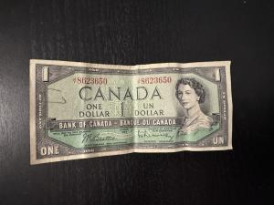 Canada 1954 One Dollar Banknote Queen Elizabeth II Circulated Serial Y8623650