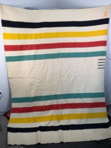Vtg Hudson Bay Blanket 4 Point Wool Gold Tag Whipstitch Twin England 68x90  Y44