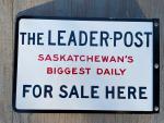 Vintage SASKATCHEWAN LEADER-POST Porcelain Flange SIGN Canadian Paper Original