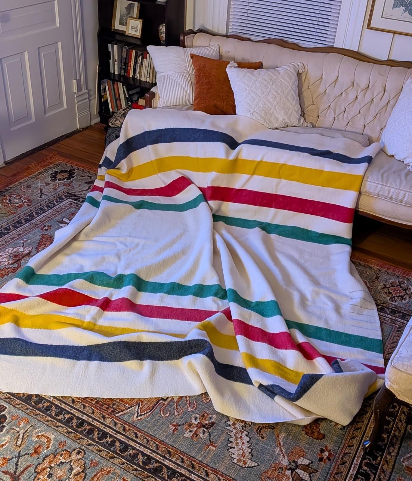 Hudson Bay Multi-Striped Wool Blanket 8'x8