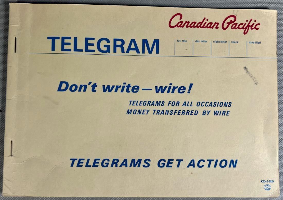 Vintage Canadian Pacific Railroad Telegram Blank Booklet