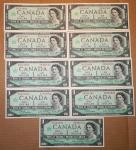 1973 Centennial Canadian Dollar Bills - Lot of 9