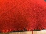 Vintage Red Wool Blanket with Black Stripe, 86" x 70