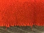 Vintage Red Wool Blanket with Black Stripe, 86" x 70