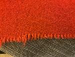 Vintage Red Wool Blanket with Black Stripe, 86" x 70