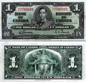 1937 Canada 1 Dollar Banknote, Pick# 58d