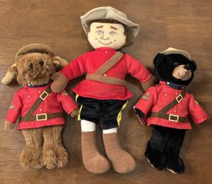 Set of 3 RCMP Plush Dolls: Mountie, Bear, Moose