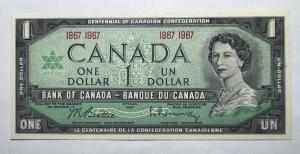 1967 Canada Centennial $1 Bank Note Beattie Rasminsky