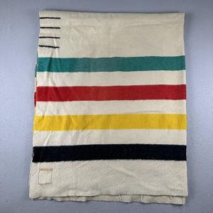 Hudson Bay Vintage Wool Blanket, Multi-Colored Stripes