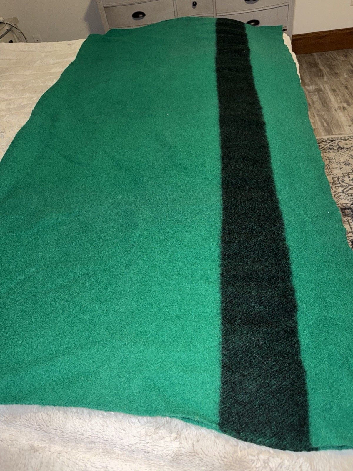 Vintage Hudson's Bay Wool Green Blanket 80"x72