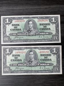 Pair of 1937 Canadian $1 Bank Notes
