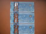 2013 Canadian Polymer $5 Banknotes - Set of Three