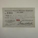 1925 Canadian Pacific Railway Employee Pass - Rare